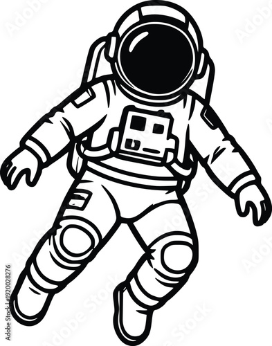 Astronaut Floating in Space Vector Illustration - Black and White Icon for Science, Exploration, and Technology Themes. Isolated Graphic for Commercial Use.