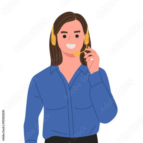 Flat vector illustration of customer service representatives wearing headsets. Ideal for business websites, CRM platforms, help desk promotions, contact pages,corporate service material, poster