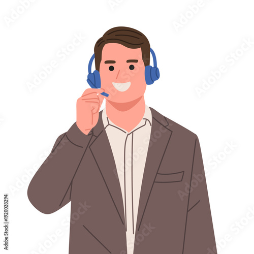 Flat vector illustration of customer service representatives wearing headsets. Ideal for business websites, CRM platforms, help desk promotions, contact pages,corporate service material, poster