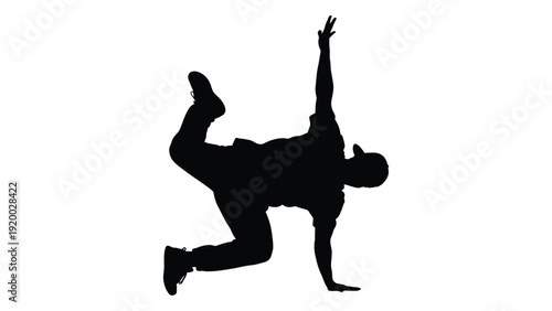 A silhouette of a person performing a dynamic handstand kick in mid-air isolated on white background, Vector