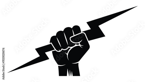 A clenched fist with a lightning bolt symbolizing power and energy. isolated on white background, Vector