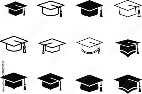 Graduation Mortarboard Icons for Educational Themes