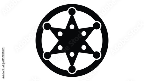 A black and white illustration of a star with a circle around it. isolated on white background, Vector
