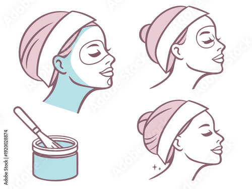 Skin Care Routine and Face Mask Vector Illustration Set
