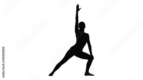 Person performing a yoga pose with one leg extended and arms raised isolated on white background, Vector