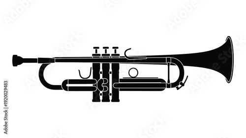 A detailed black and white illustration of a trumpet with intricate design elements. isolated on white background, Vector