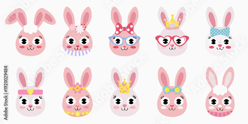 Charming collection of cartoon bunnies with various accessories
