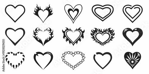 A collection of black heart shapes with varied designs and textures