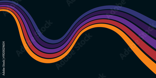 Abstract colorful 70s background vector. Vintage retro wallpaper with rainbow stripes and wavy lines. A 1970 color illustration suitable for posters, banners, decorative items and wall art.