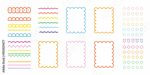 Colorful wavy and geometric line patterns arranged in a grid layout