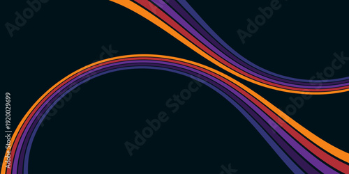 Abstract colorful 70s background vector. Vintage retro wallpaper with rainbow stripes and wavy lines. A 1970 color illustration suitable for posters, banners, decorative items and wall art.