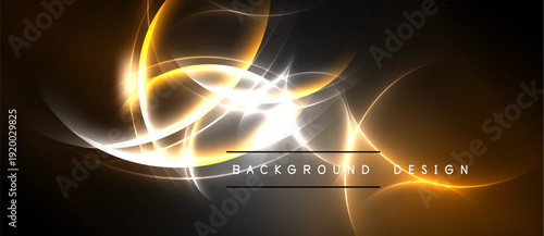 Abstract energy flows, bright lines, dark background. Dynamic composition creates futuristic visual impact. Background design elements present.