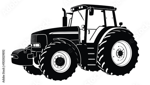 Agricultural tractor with large rear tires and a powerful engine isolated on white background, Vector