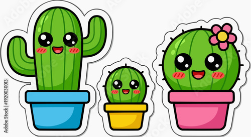 Cute Kawaii Cactus Family