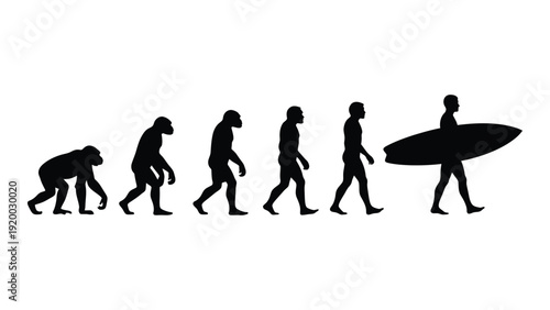 Evolution of man leading to modern surfing lifestyle isolated on white background, Vector