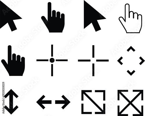 computer mouse and hand cursor icons on white background