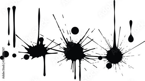 Ink splatters and drips on white background