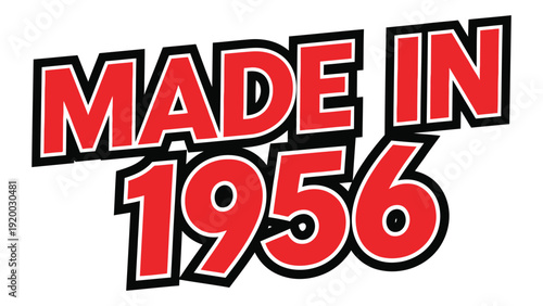 Vintage logo celebrating the year 1956 with bold red and black text isolated on white background, Vector