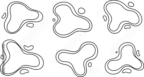 set of six irregular abstract shapes with smooth curves and small circles