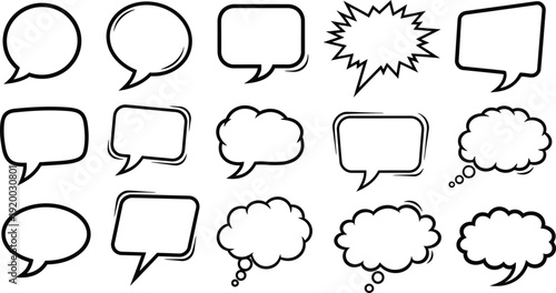 Various comic book style speech bubbles and thought clouds for dialogue and text  isolated on white background