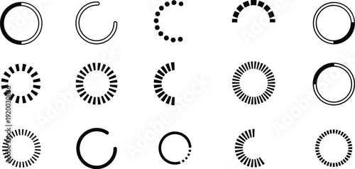 Various circular line and arc graphic elements on white background