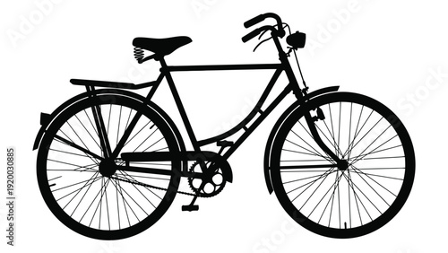 A vintage black bicycle with a classic design and a front basket isolated on white background, Vector