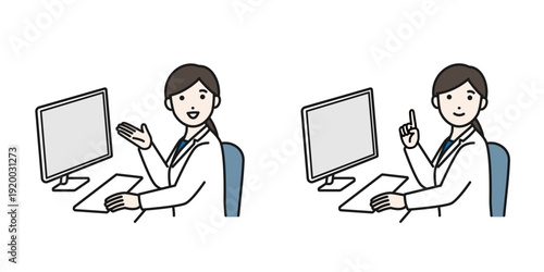 パソコンに向かっている白衣の女性