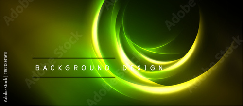 Abstract neon swirls, vibrant green yellow hues. Modern design element, dark background creates dramatic effect. Simple, elegant.