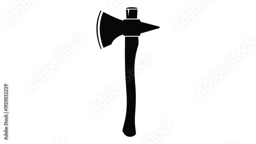 A detailed black and white illustration of an axe with a wooden handle and a metal head. isolated on white background, Vector