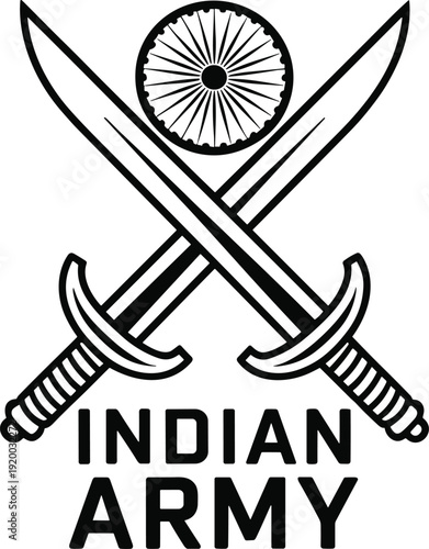 Indian Army Emblem Crossed Swords and Ashoka Chakra Vector Graphic