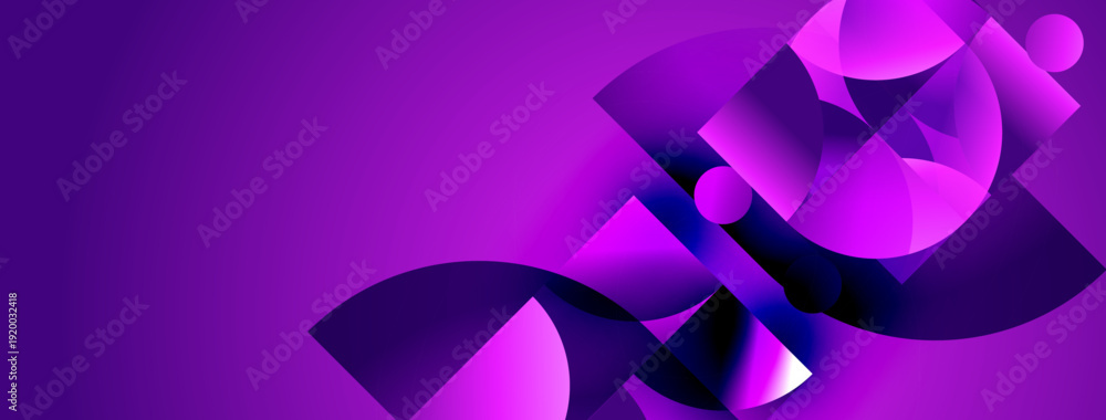 Obraz premium Abstract purple design features overlapping circles, curves, gradients. Modern, dynamic composition creates visual interest.