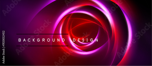 Vibrant abstract design features concentric glowing circles. Dark background contrasts bright pink, red hues. Text reads background design.
