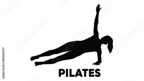 A person performing a pilates exercise in a plank position with arms extended upwards isolated on white background, Vector
