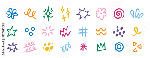 Hand drawn doodle elements set cute line art decorative design