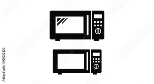 Two black microwave oven icons depicted in a flat silhouette
