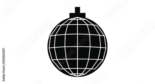A detailed spherical object with grid lines a striking silhouette