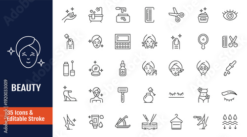 Beauty icon set. Outline icon with Editable stroke. Vector illustration