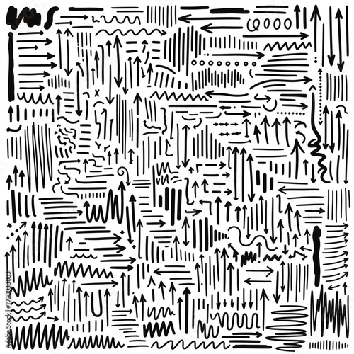 Abstract composition with geometric patterns and arrows