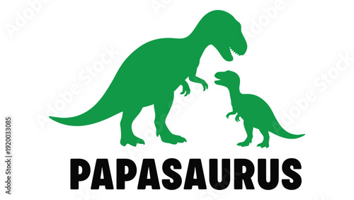 Two dinosaurs, a large adult and a small baby, standing together with the word papasaurus underneath. isolated on white background, Vector