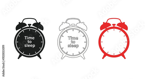Three alarm clocks in varying colors a distinct silhouette