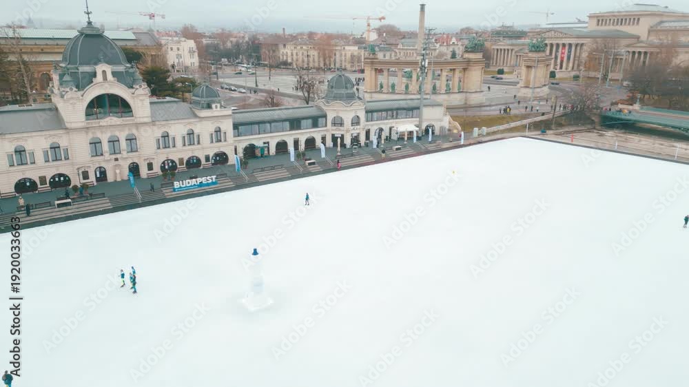 Cinematic aerial footage of the largest ice rink in Europe in Budapest ...