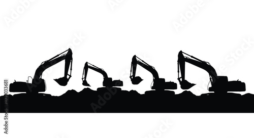 Construction equipment arranged like musical notes a striking silhouette