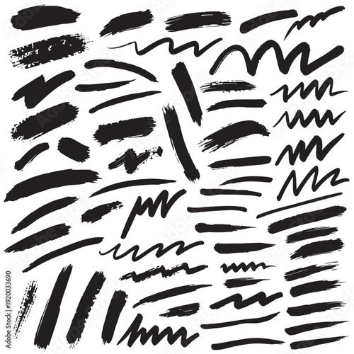 Collection of expressive black brush strokes on white background