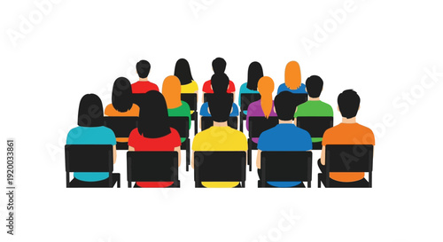Group of people seated in colorful chairs a striking silhouette