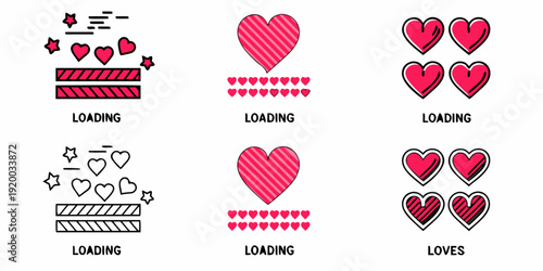 Red heart icons and loading bars depicting progress or love counts