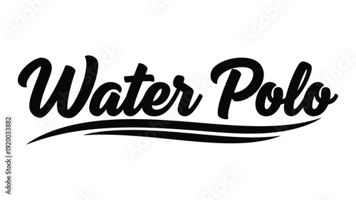 A stylized logo featuring the words water polo in a flowing script font isolated on white background, Vector