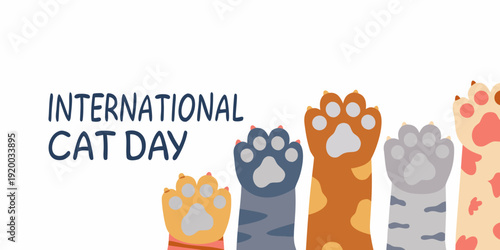 Celebrating international cat day with playful paw prints and feline charm