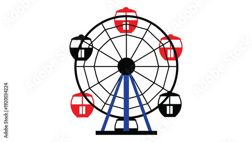 Ferris wheel with various symbols and shapes on each gondola isolated on white background, Vector