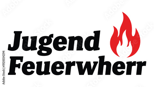 Logo of jugend feuerwehr with a flame symbolizing youth fire services isolated on white background, Vector
