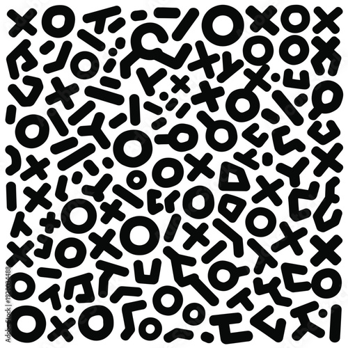 A dense arrangement of black typographic symbols on a white background